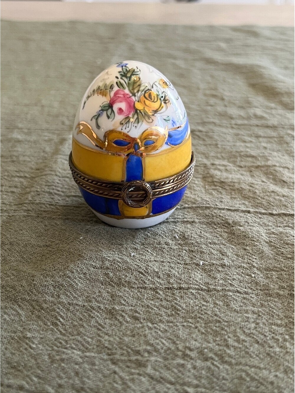 Limoges style porcelain egg trinket box